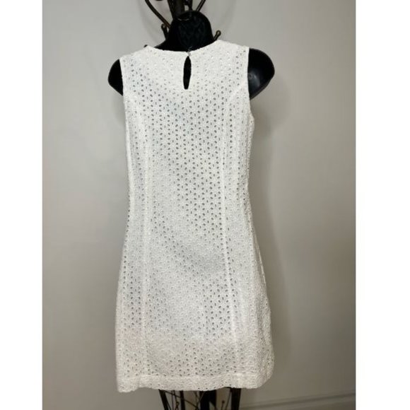 Alfred Sung Womens Lace Eyelet Shift Dress Sleeveless Knee Length Size 8 White - Picture 2 of 4